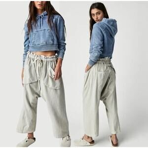 Free People Womens Pants Sz XS Runyon Oversized Ivory Striped 100% Cotton Harem